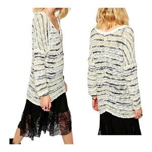 Free people marled Songbird V neck sweater in white/gray/yellow/aqua.size XS